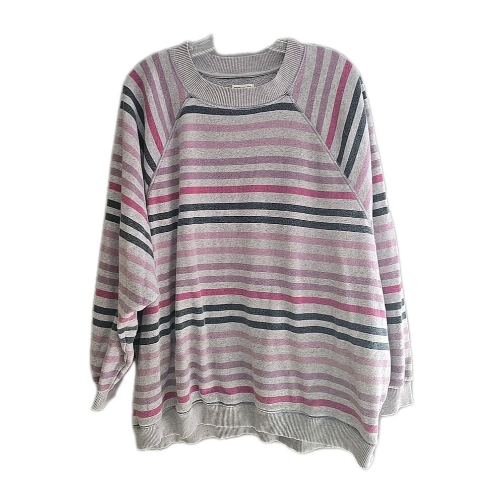 American Eagle Pink Striped Ahh-Mazingly Pullover Sweatshirt Womans Size Large